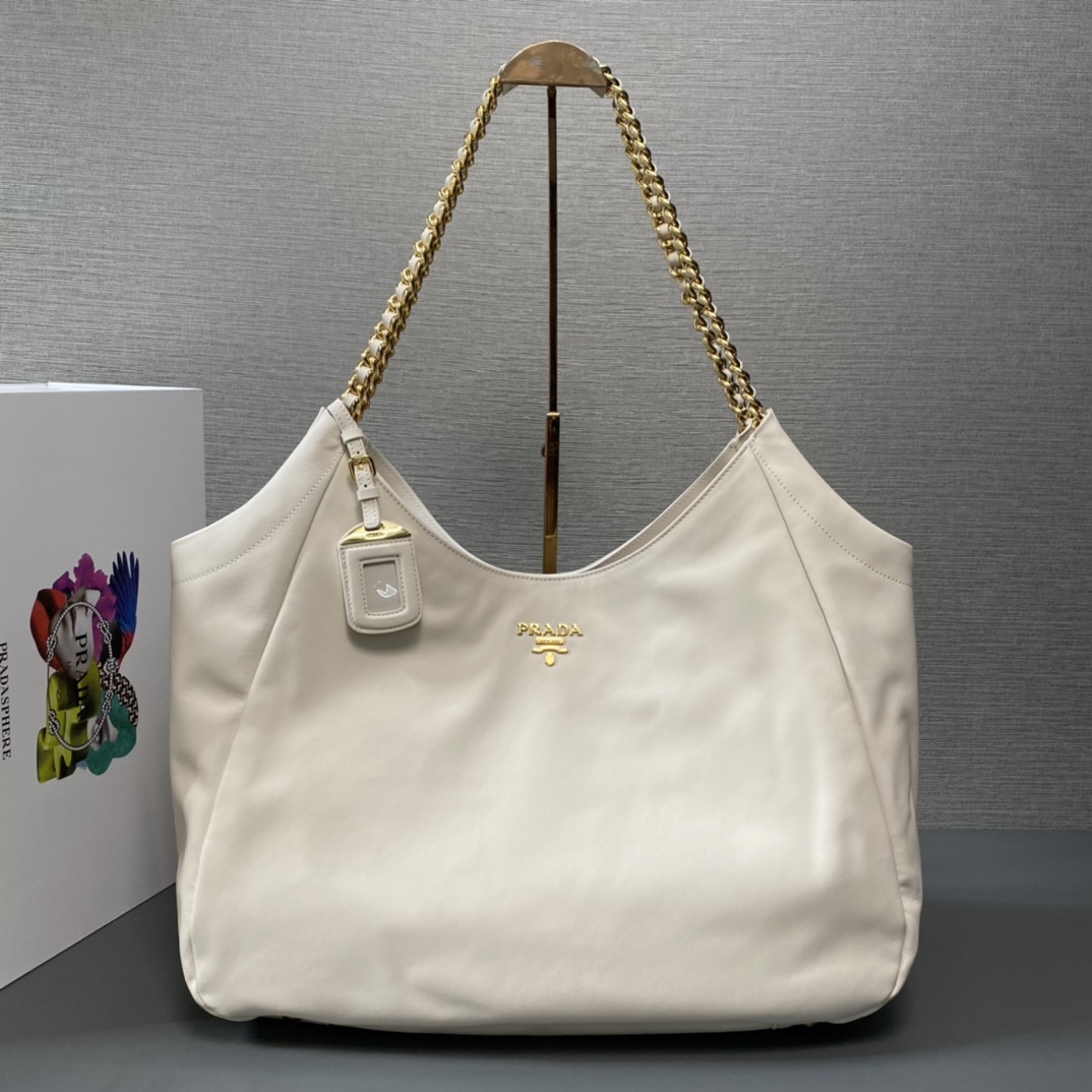 Prada Leather Handbag Tote Bag Shoulder Bag White 1BA638